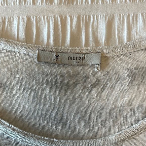 MONARI 100% Linen California Dreaming Long Sleeve Pullover Top Silver Metallic - Picture 5 of 11